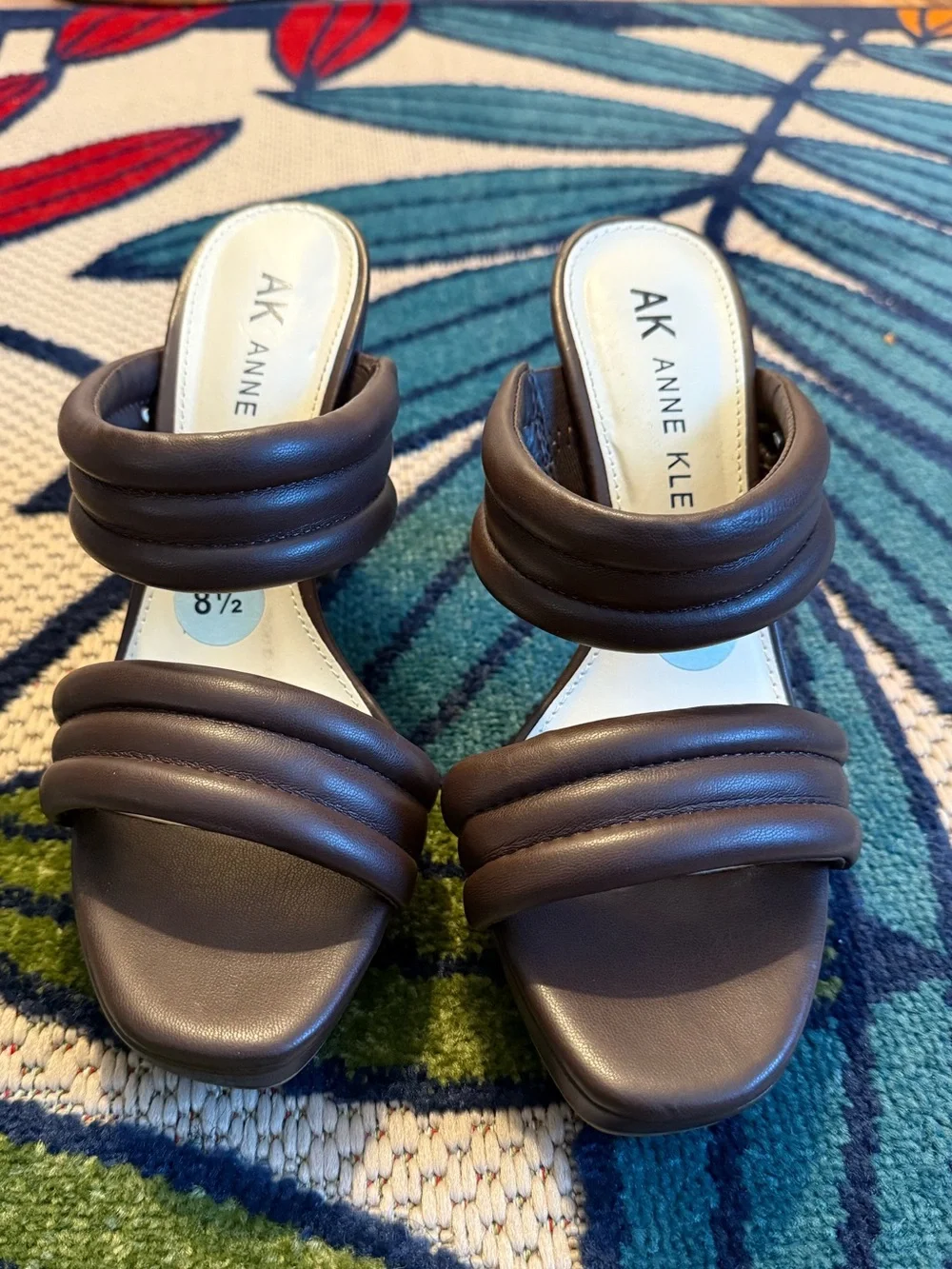 Anne Klein Chocolate Brown Padded-Strap Heeled Sandals